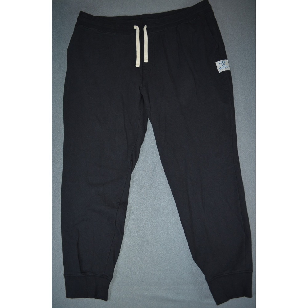 Life is Good Lounge Pants Mens XL Black Cotton Lined Drawstring Jogger Sweatpant